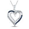 Image 1 : Round Blue Color Enhanced Diamond Heart Pendant 1/6 Cttw 10KT White Gold