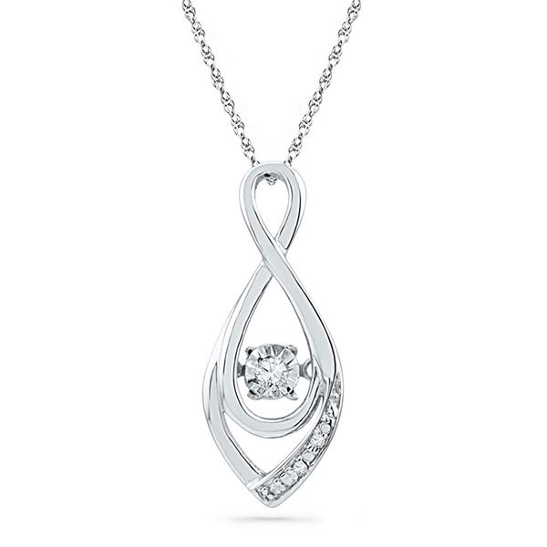 Round Diamond Moving Twinkle Solitaire Teardrop Pendant 1/20 Cttw 10KT White Gold