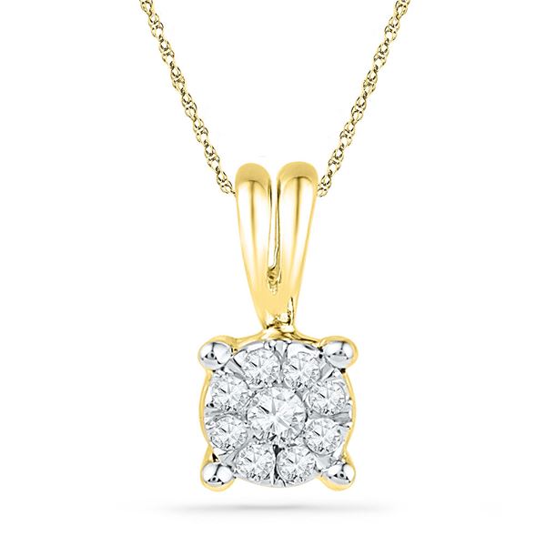 Round Diamond Cluster Pendant 1/12 Cttw 10KT Yellow Gold