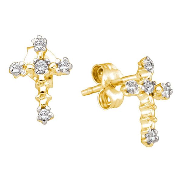 Round Diamond Cross Earrings 1/20 Cttw 14KT Yellow Gold