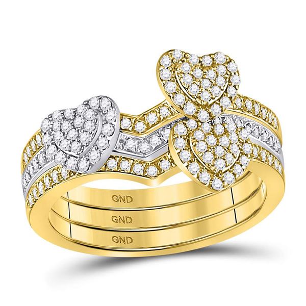 Round Diamond 3-Piece Heart Ring 1/2 Cttw 10KT Two-tone Gold