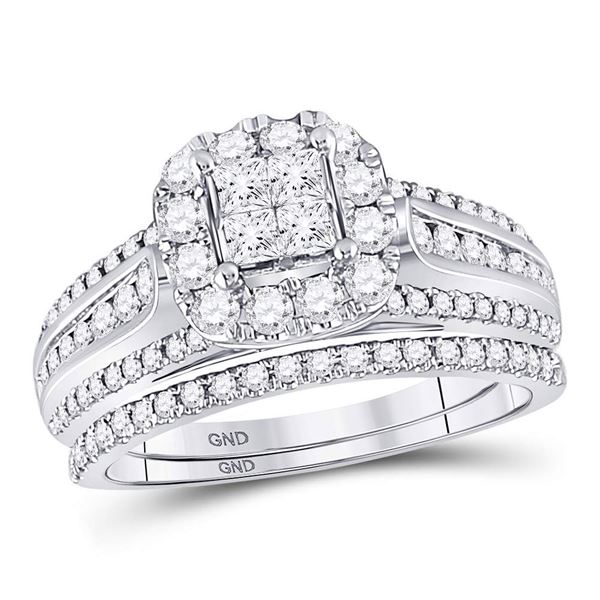 Bridal Wedding Ring Band Set 1 Cttw 14KT White Gold