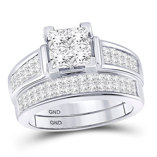 Bridal Wedding Ring Band Set 2 Cttw 14KT White Gold