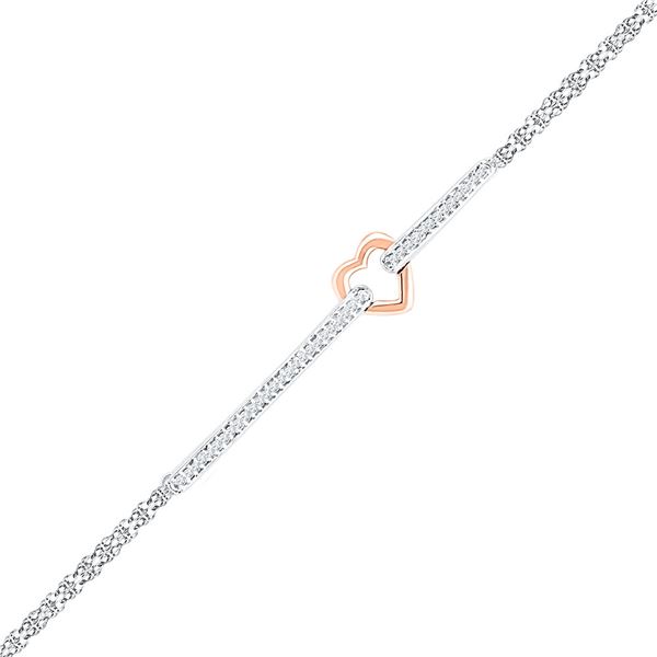 Round Diamond Heart Fashion Bracelet 1/8 Cttw 10KT Two-tone Gold