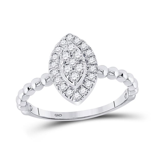 Round Diamond Oval Cluster Ring 1/3 Cttw 10KT White Gold