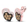 Image 1 : Round Brown Diamond Heart Stud Earrings 3/8 Cttw 10KT Rose Gold