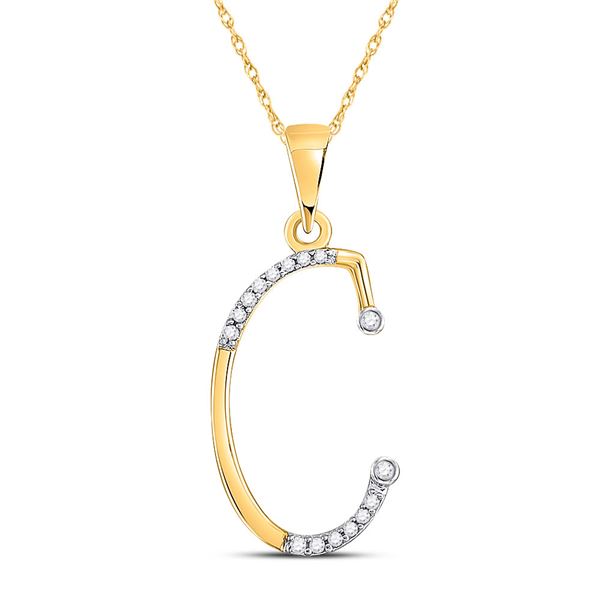 Round Diamond C Initial Letter Pendant 1/12 Cttw 10KT Yellow Gold