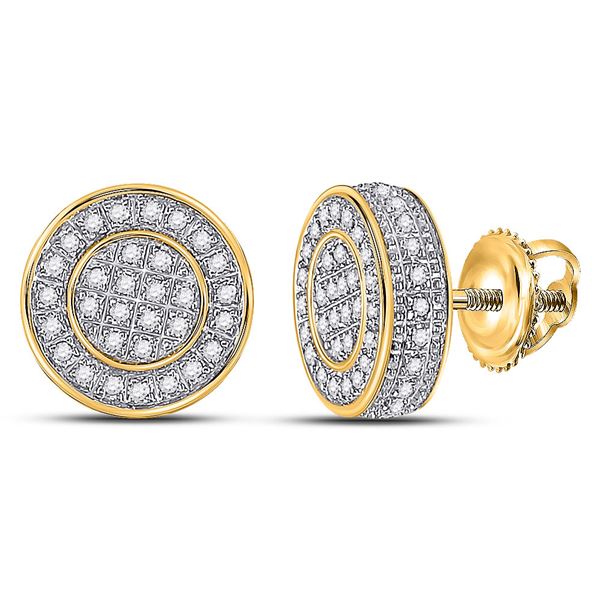 Round Diamond Disk Circle Earrings 1/3 Cttw 10KT Yellow Gold
