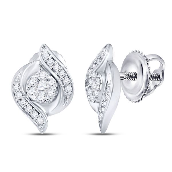 Round Diamond Flower Cluster Stud Earrings 1/4 Cttw 14KT White Gold