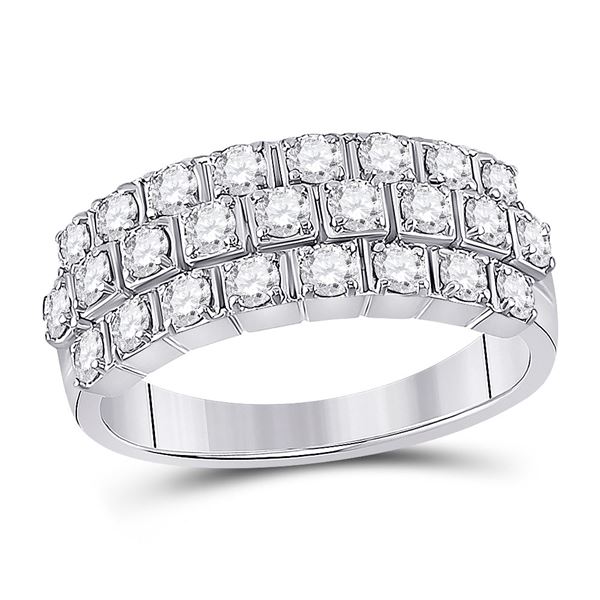Round Diamond 3-Row Anniversary Ring 1 Cttw 14KT White Gold