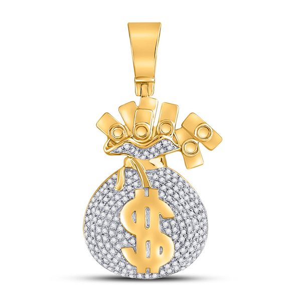 Round Diamond Moneybag Charm Pendant 1 Cttw 10KT Yellow Gold