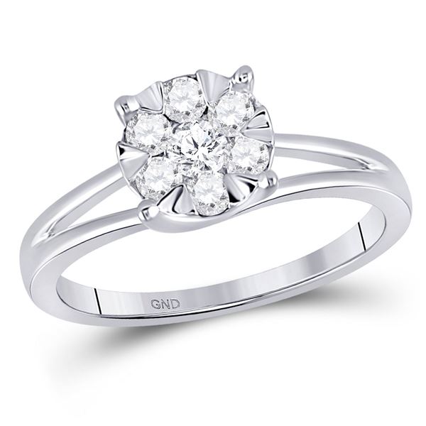 Round Diamond Flower Cluster Ring 1/2 Cttw 10KT White Gold