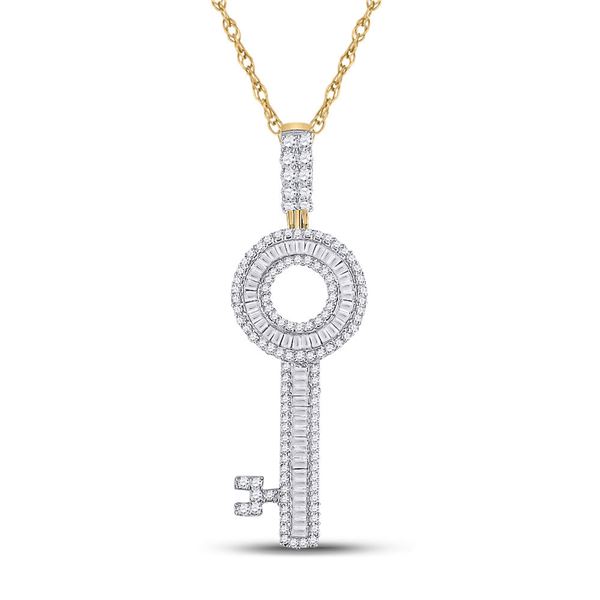 Baguette Diamond Key Charm Pendant 1 Cttw 10KT Yellow Gold