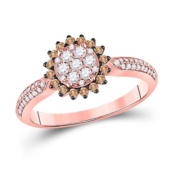 Round Brown Diamond Halo Cluster Ring 1/2 Cttw 10KT Rose Gold