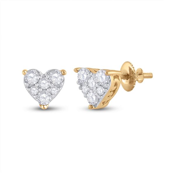 Round Diamond Heart Earrings 1/3 Cttw 14KT Yellow Gold