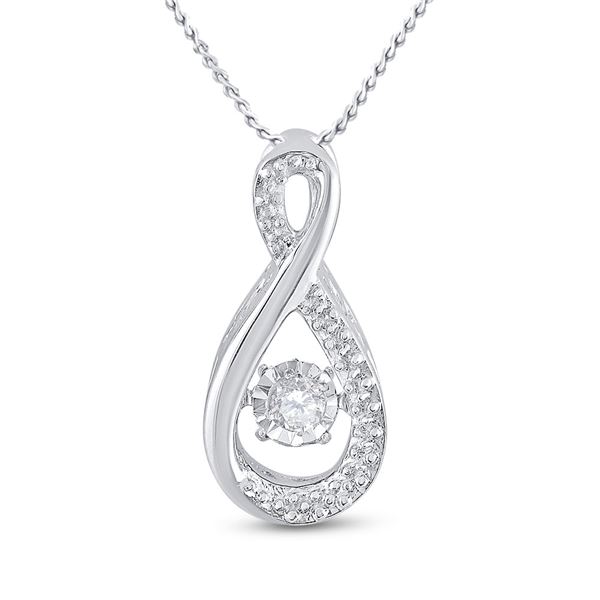 Round Diamond Moving Twinkle Teardrop Pendant 1/20 Cttw 10KT White Gold