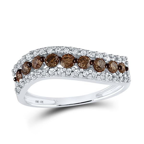 Round Brown Diamond Contoured Band 3/4 Cttw 10KT White Gold