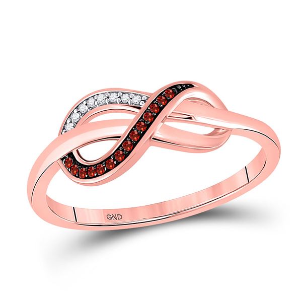 Round Red Color Enhanced Diamond Infinity Ring 1/20 Cttw 10KT Rose Gold