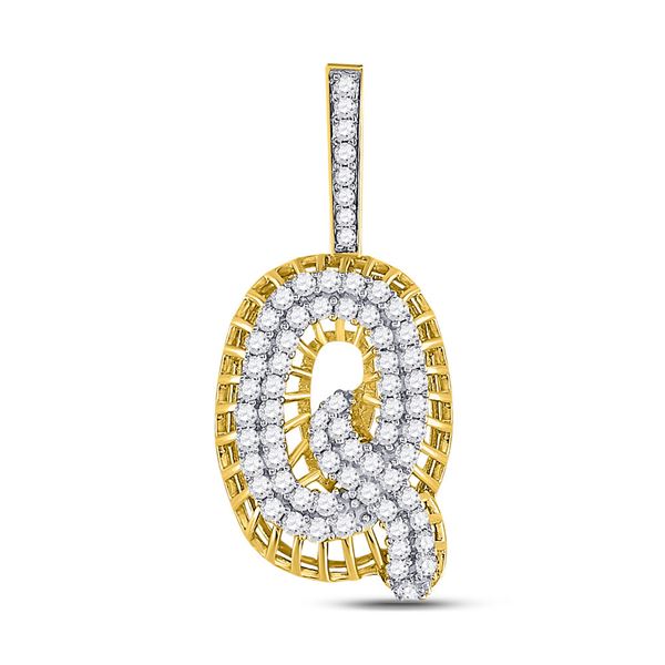 Round Diamond Q Letter Charm Pendant 1-1/3 Cttw 10KT Yellow Gold