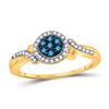 Image 1 : Round Blue Color Enhanced Diamond Cluster Ring 1/4 Cttw 10KT Yellow Gold