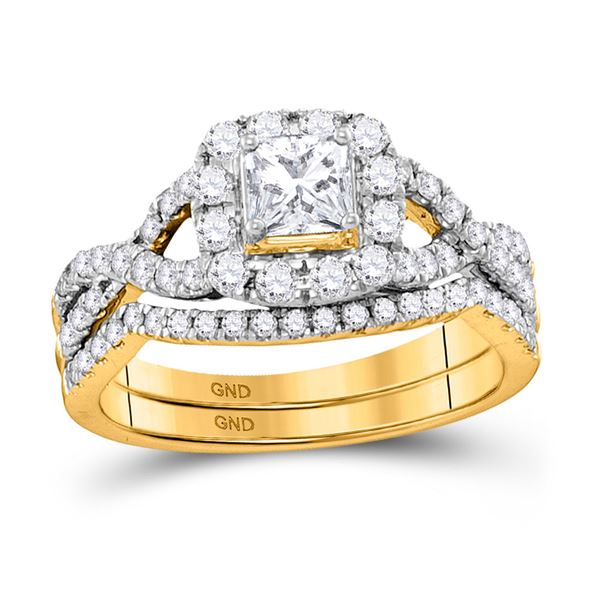 Twist Bridal Wedding Ring Band Set 1 Cttw 14KT Yellow Gold