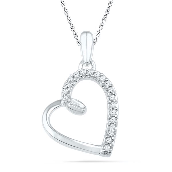 Round Diamond Heart Outline Pendant 1/10 Cttw 10KT White Gold