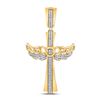 Image 1 : Round Diamond Angel Wing Cuban Link Cross Charm Pendant 3/8 Cttw 10KT Yellow Gold
