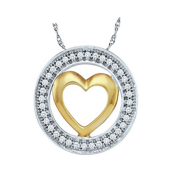 Round Diamond Encircled Heart Pendant 1/10 Cttw 10KT Two-tone Gold