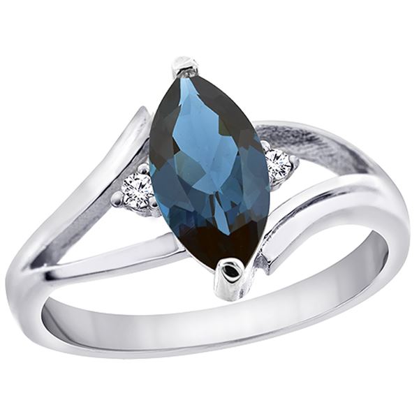 1.24 CTW London Blue Topaz & Diamond Ring 14K White Gold - REF-31H4M