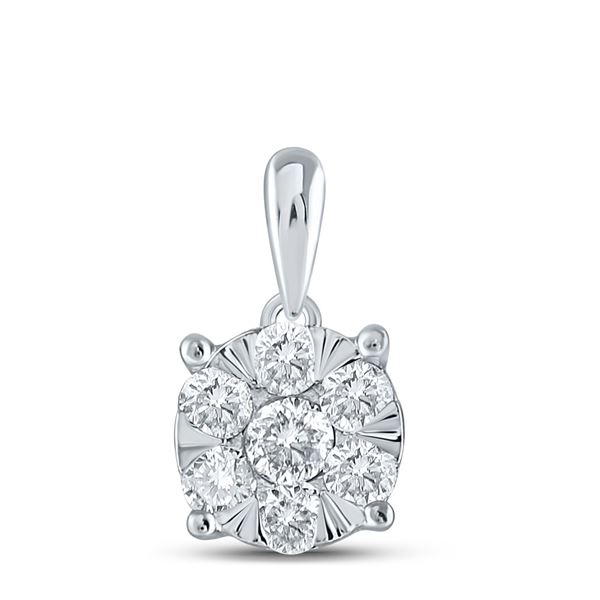 Round Diamond Flower Cluster Pendant 1/2 Cttw 14KT White Gold