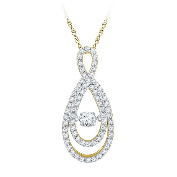Round Diamond Moving Twinkle Teardrop Pendant 3/4 Cttw 10KT Yellow Gold
