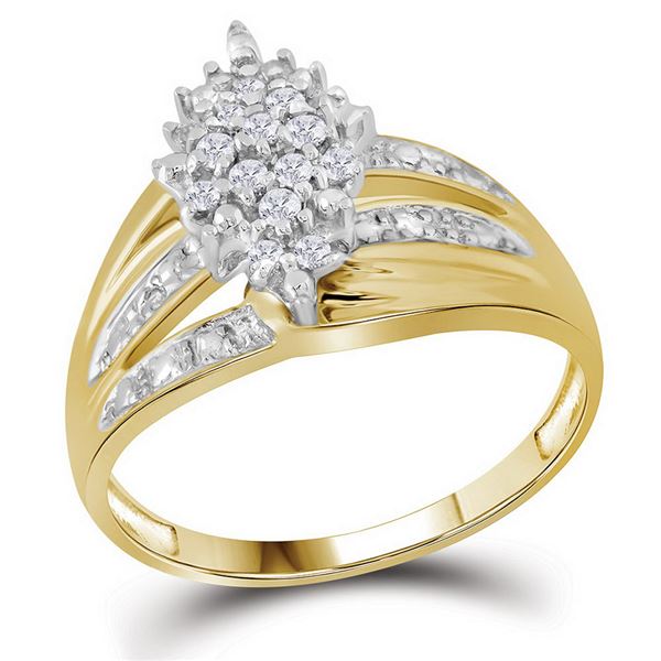 Round Prong-set Diamond Oval Cluster Ring 1/5 Cttw 10KT Yellow Gold