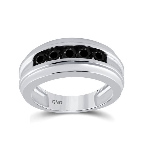 Round Black Color Enhanced Diamond Band Ring 1 Cttw 10KT White Gold