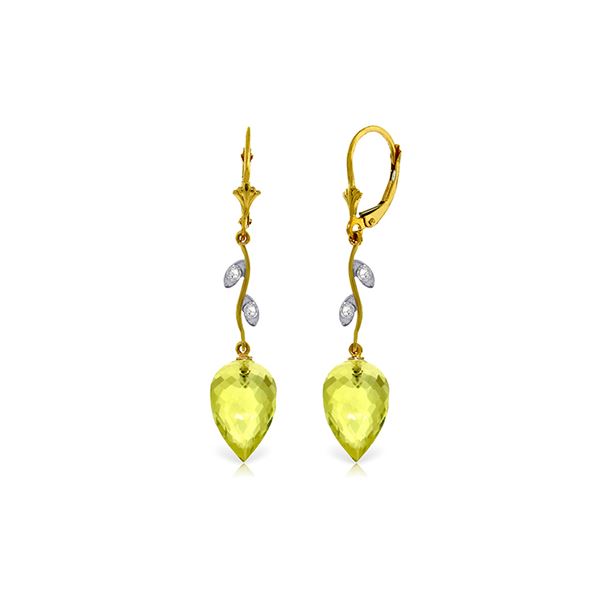 Genuine 18.02 ctw Lemon Quartz & Diamond Earrings 14KT Yellow Gold - REF-45K8V