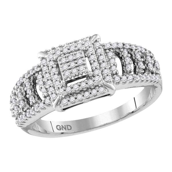 Round Diamond Square Cluster Ring 1/3 Cttw 10KT White Gold
