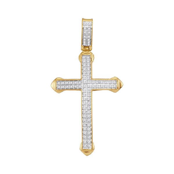 Round Diamond Cross Charm Pendant 1/4 Cttw 10KT Yellow Gold