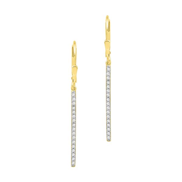 Round Pave-set Diamond Stick Dangle Earrings 1/4 Cttw 10KT Yellow Gold