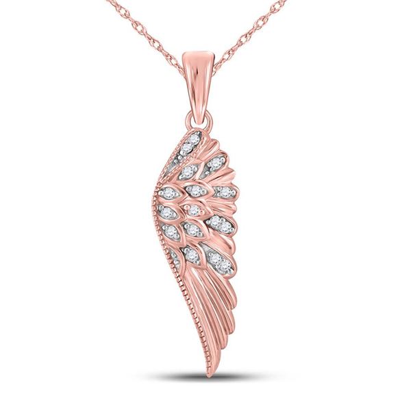 Round Diamond Angel Wing Fashion Pendant 1/20 Cttw 10KT Rose Gold