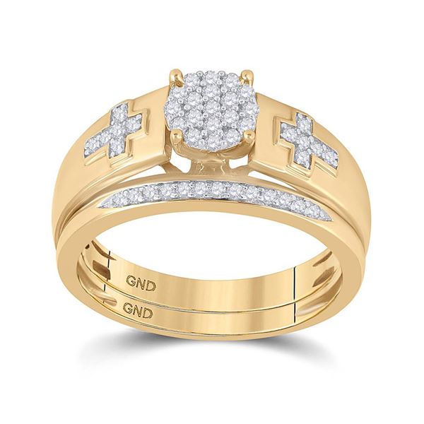 Cluster Cross Bridal Wedding Ring Band Set 1/4 Cttw 10KT Yellow Gold