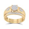 Image 1 : Cluster Cross Bridal Wedding Ring Band Set 1/4 Cttw 10KT Yellow Gold