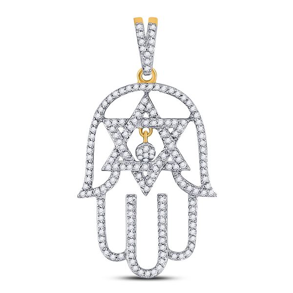 Round Diamond Hamsa Star of David Charm Pendant 1/2 Cttw 10KT Yellow Gold