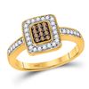 Image 1 : Round Brown Diamond Square Cluster Ring 1/3 Cttw 10KT Yellow Gold