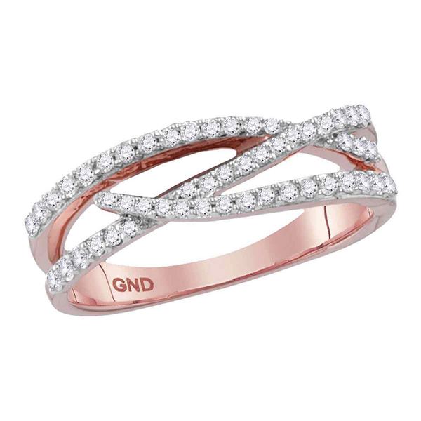 Round Diamond Crossover Woven Band Ring 3/8 Cttw 10KT Rose Gold