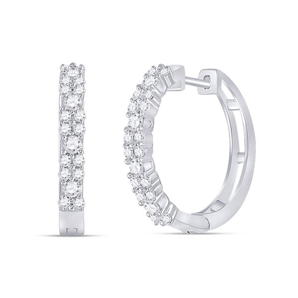Round Diamond Hoop Earrings 3/4 Cttw 14KT White Gold