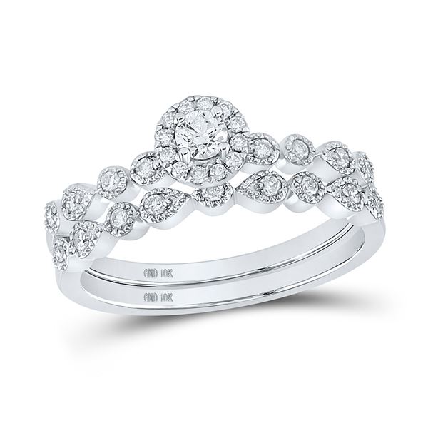 Diamond Stackable Bridal Wedding Ring Band Set 1/3 Cttw 10KT White Gold