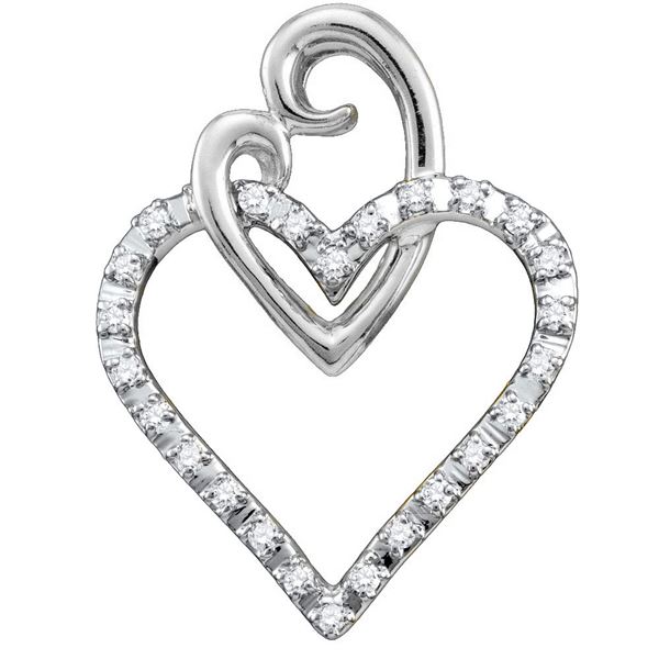 Round Diamond Double Joined Heart Pendant 1/12 Cttw 10KT White Gold