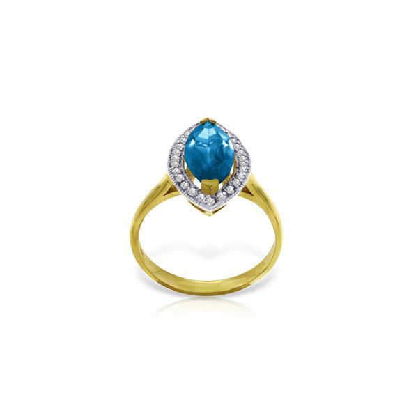 Genuine 2.4 ctw Blue Topaz & Diamond Ring 14KT Yellow Gold - REF-71P2H