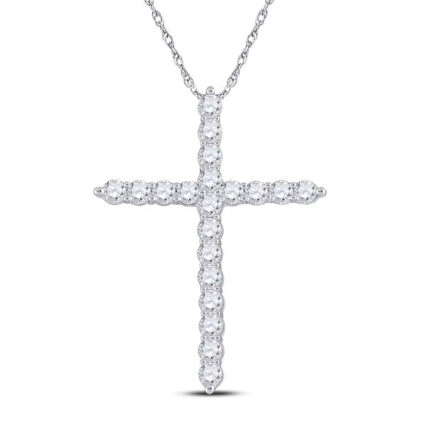 Round Diamond Cross Pendant 3/4 Cttw 14KT White Gold