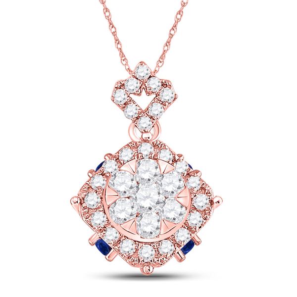 Round Diamond Blue Sapphire Cluster Pendant 5/8 Cttw 14KT Rose Gold