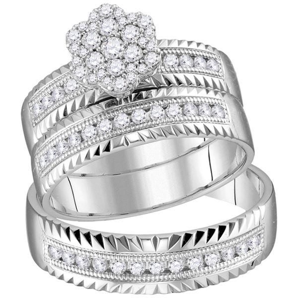 Diamond Cluster Matching Wedding Set 3/4 Cttw 14KT White Gold